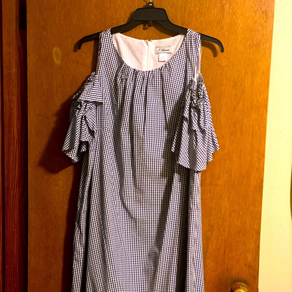 Navy and white cold shoulder dress
